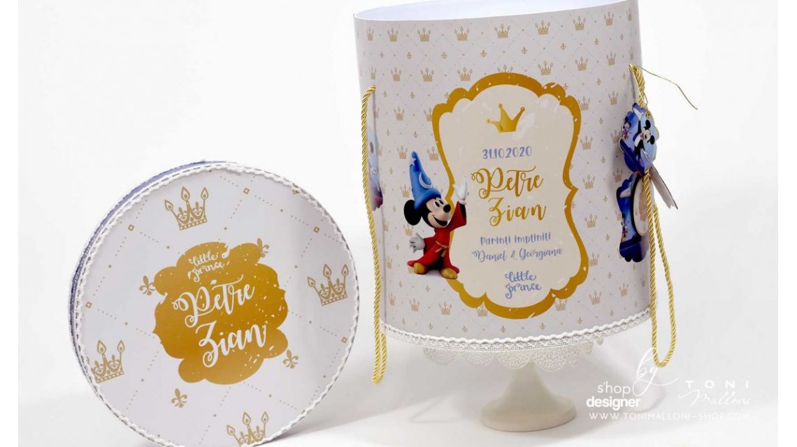 Trusou de botez Mickey Mouse personalizat grafic prin coasere cu imagini Disney Royal The King 9